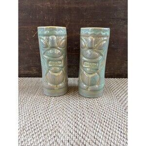 Set Of 2 TIKI Mug Ceramic Shonfeld's Green Hawaiian Luau